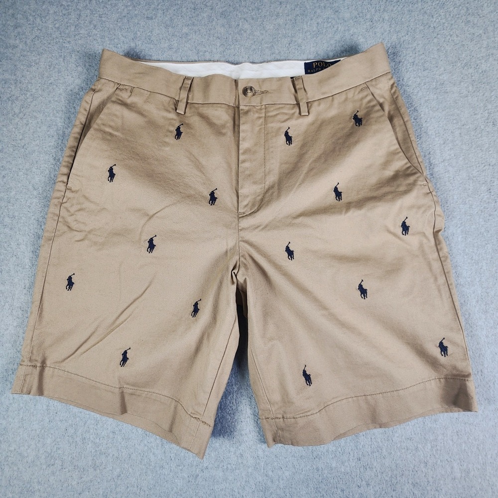 Polo Ralph Lauren AOP Shorts Mens 31x9 Beige Chino Pony Logo Classic